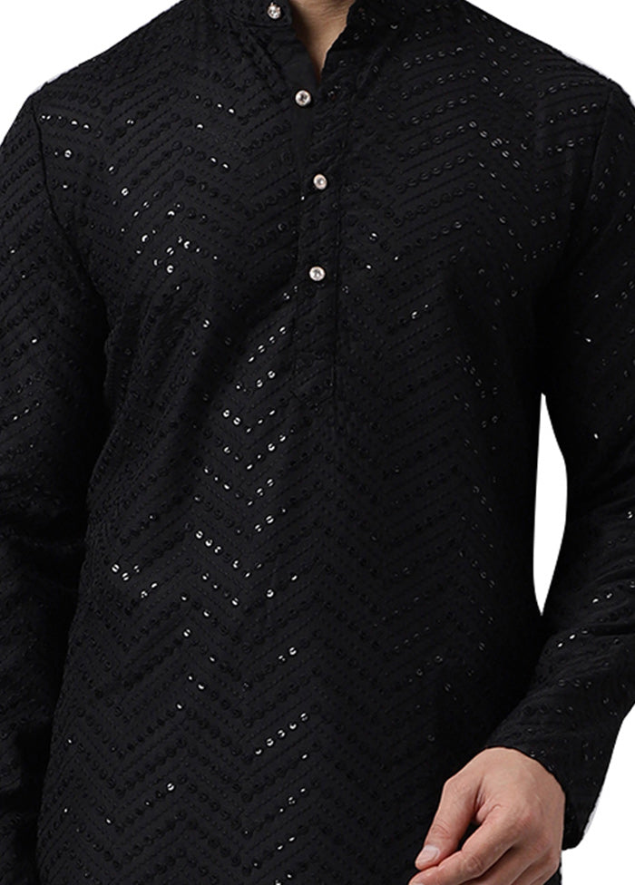 Black Silk Embroidered Kurta