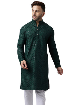 Green Silk Embroidered Kurta