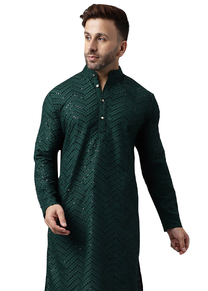 Green Silk Embroidered Kurta