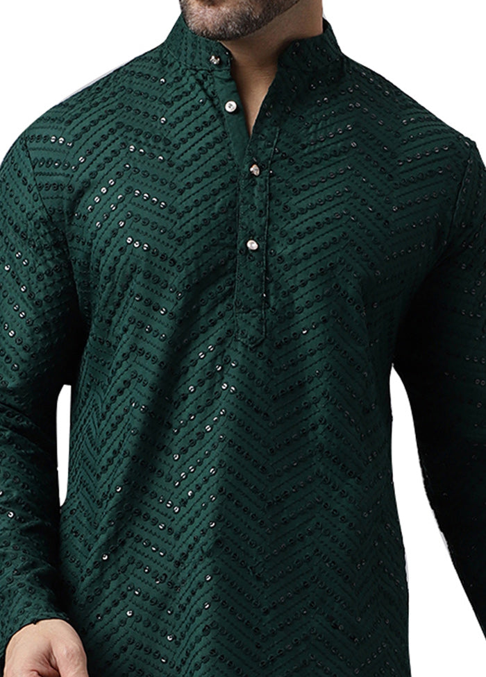 Green Silk Embroidered Kurta