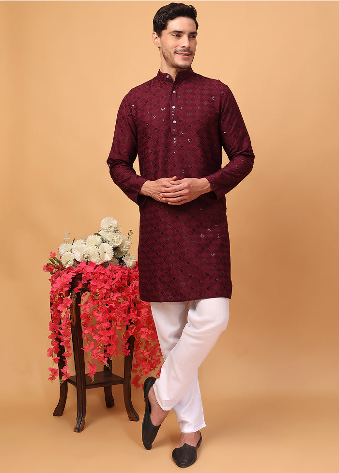 2 Pc Maroon Viscose Kurta Pajama Set