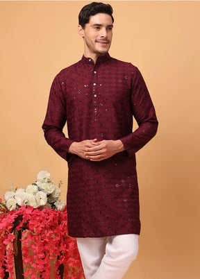 2 Pc Maroon Viscose Kurta Pajama Set