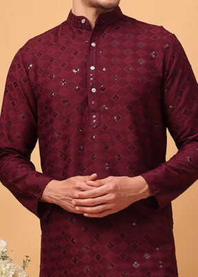 2 Pc Maroon Viscose Kurta Pajama Set