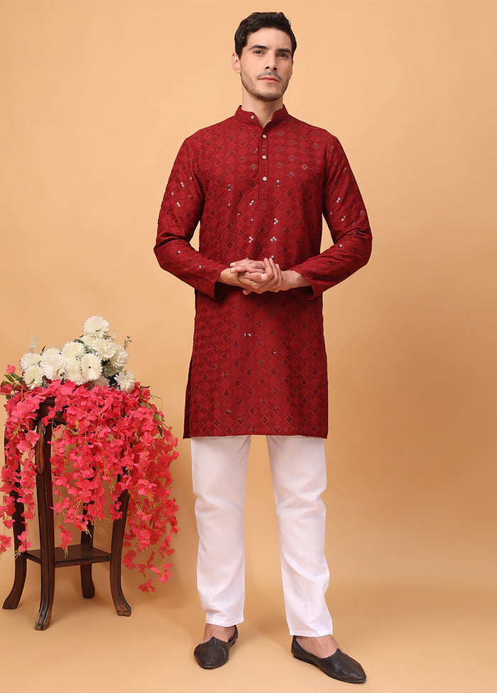 2 Pc Red Viscose Kurta Pajama Set