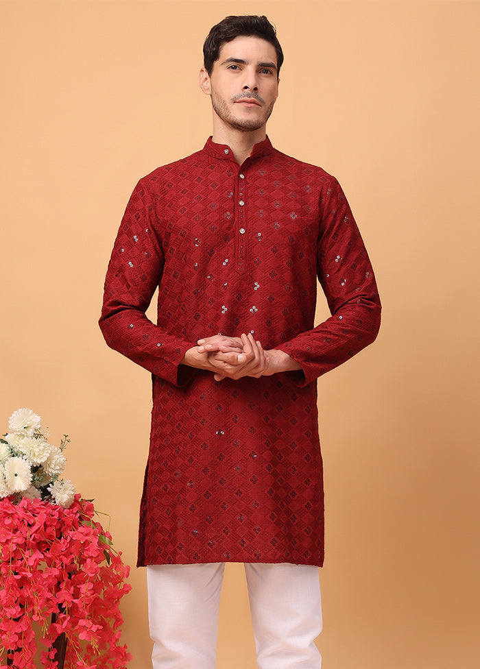 2 Pc Red Viscose Kurta Pajama Set