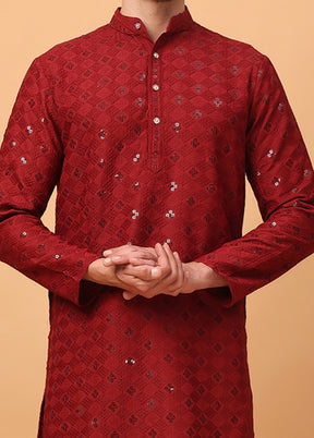 2 Pc Red Viscose Kurta Pajama Set