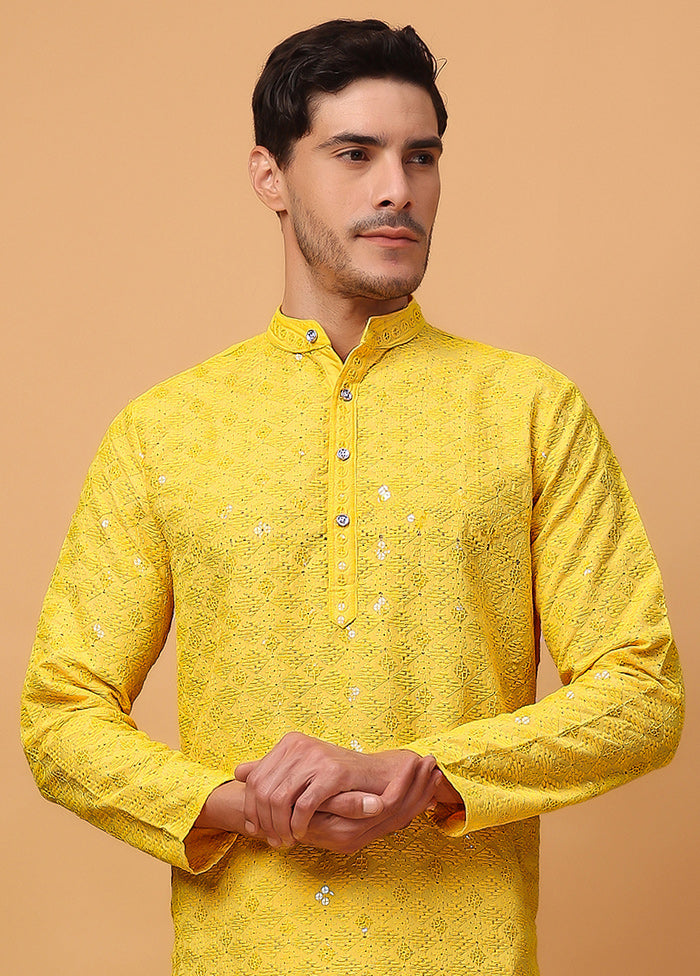 Yellow Viscose Embroidered Kurta