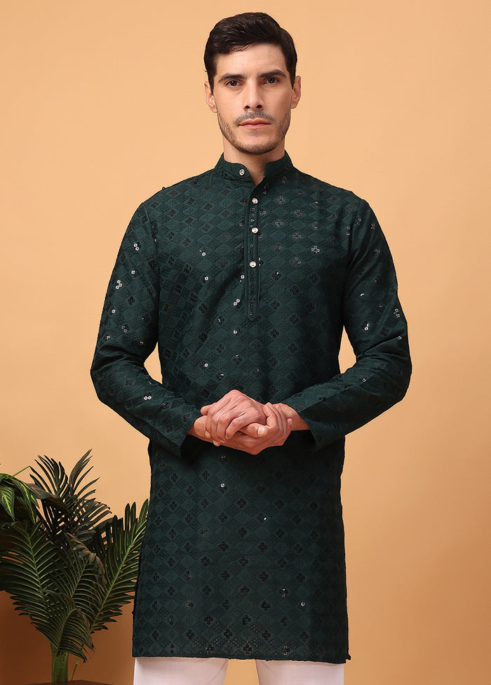 Olive Green Viscose Embroidered Kurta