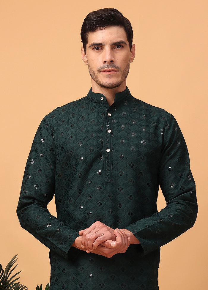 Olive Green Viscose Embroidered Kurta