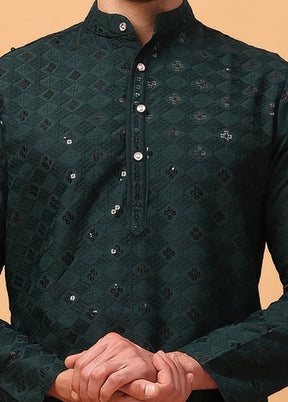 Olive Green Viscose Embroidered Kurta