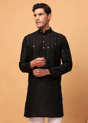 Black Viscose Embroidered Kurta