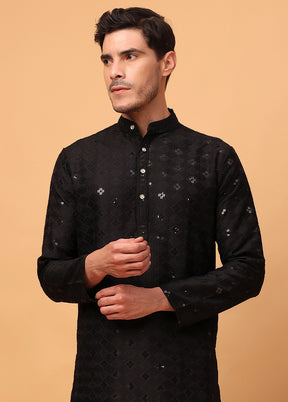 Black Viscose Embroidered Kurta