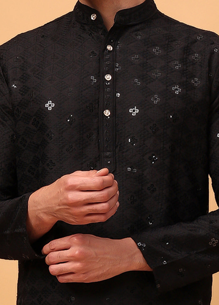 Black Viscose Embroidered Kurta