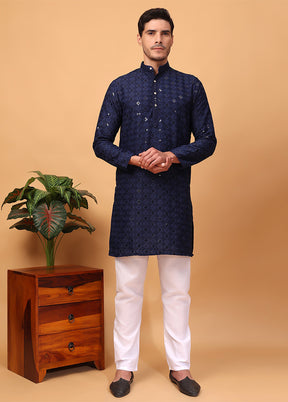 2 Pc Navy Blue Viscose Kurta Pajama Set