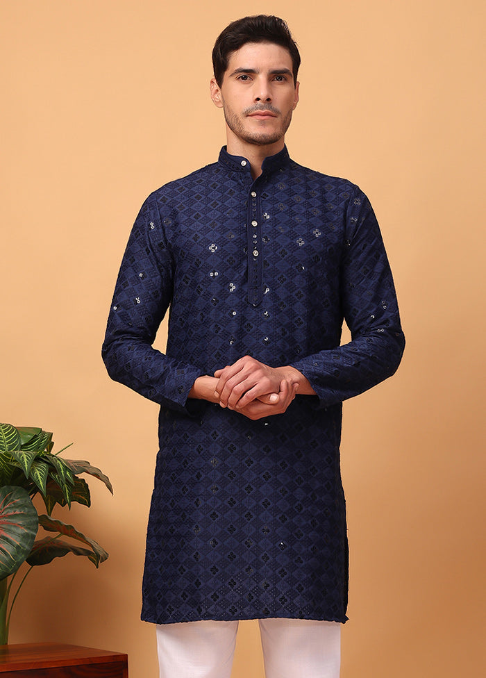 2 Pc Navy Blue Viscose Kurta Pajama Set