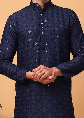 2 Pc Navy Blue Viscose Kurta Pajama Set