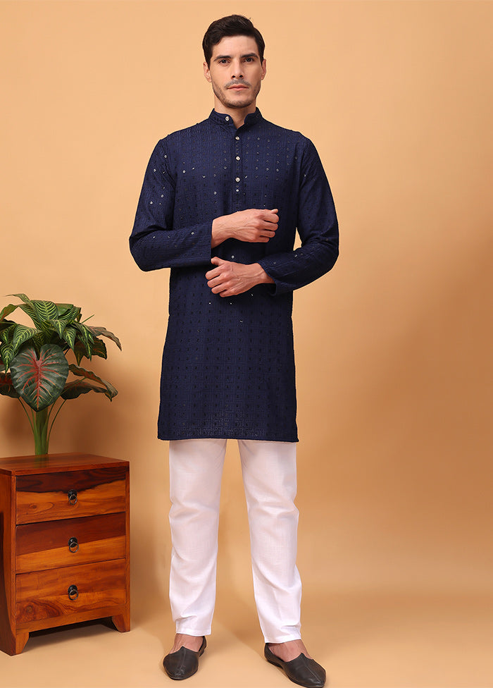 2 Pc Navy Blue Viscose Kurta Pajama Set