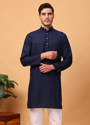 2 Pc Navy Blue Viscose Kurta Pajama Set