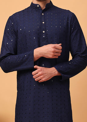 2 Pc Navy Blue Viscose Kurta Pajama Set