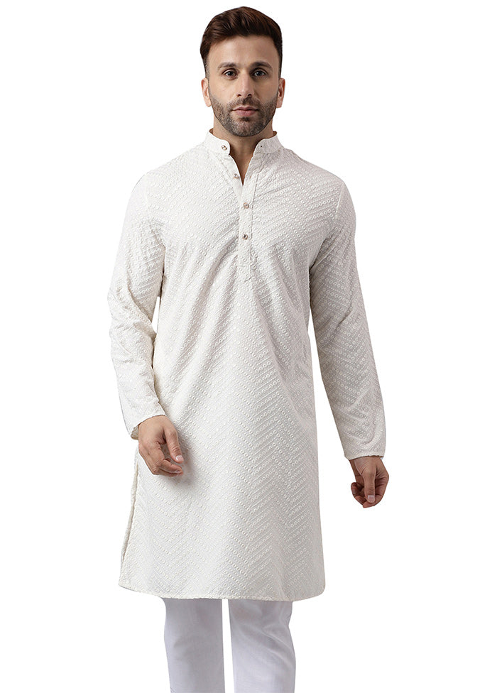 White Silk Embroidered Kurta