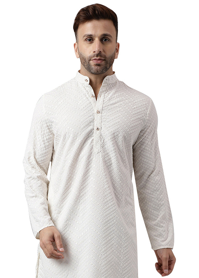 White Silk Embroidered Kurta