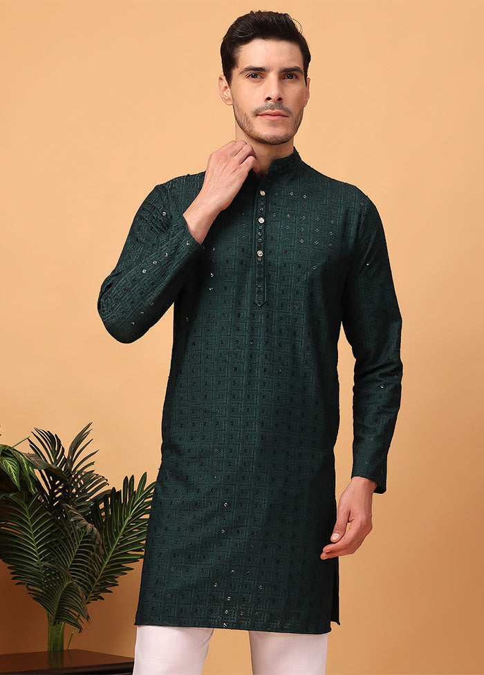 Green Viscose Embroidered Kurta