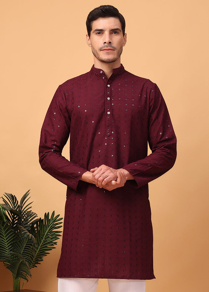 Maroon Viscose Embroidered Kurta