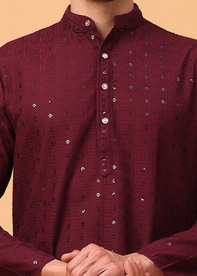 Maroon Viscose Embroidered Kurta