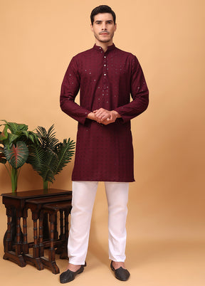 2 Pc Maroon Viscose Kurta Pajama Set