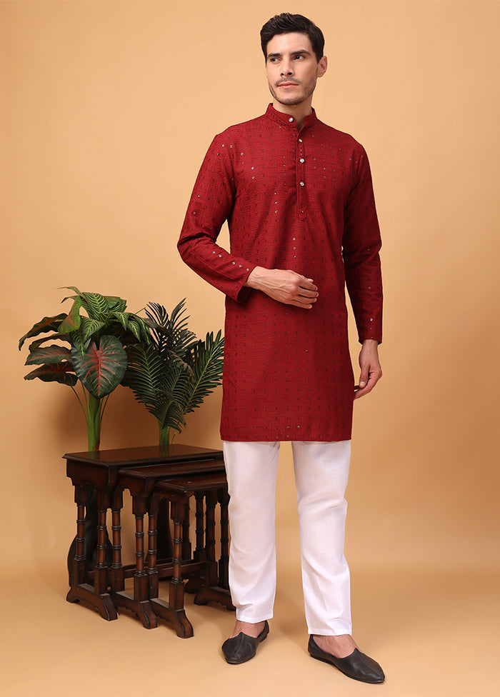 2 Pc Red Viscose Kurta Pajama Set