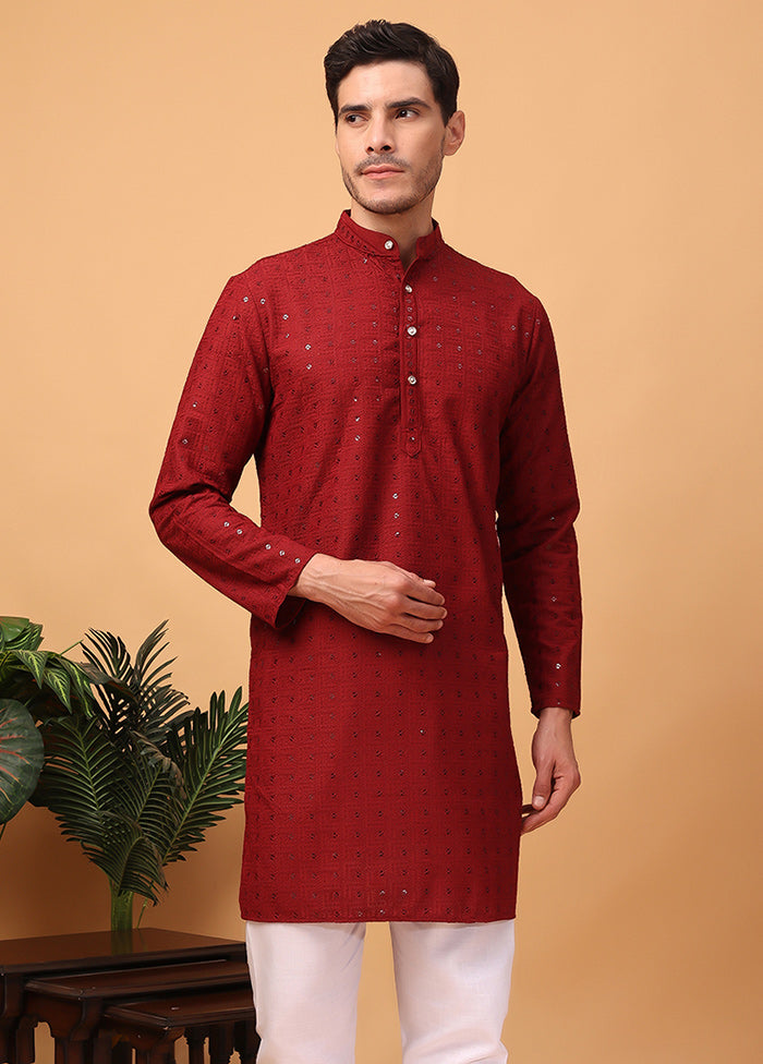 2 Pc Red Viscose Kurta Pajama Set