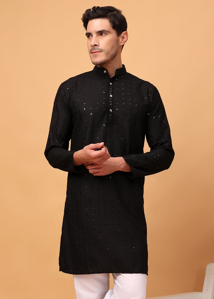 Black Viscose Embroidered Kurta