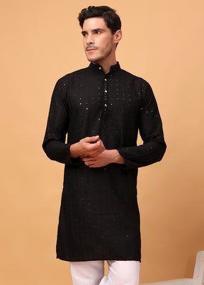 Black Viscose Embroidered Kurta