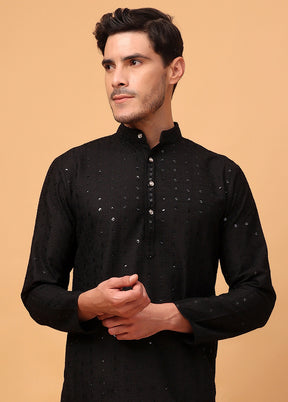 Black Viscose Embroidered Kurta