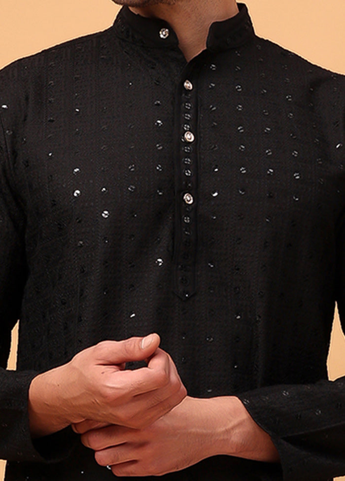 Black Viscose Embroidered Kurta