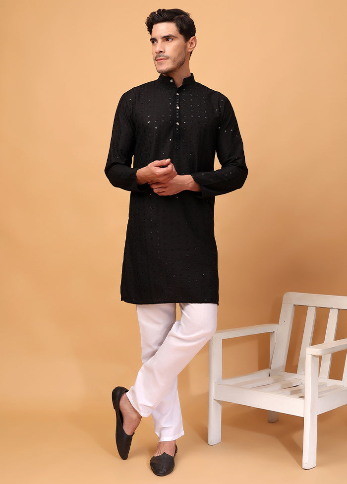 2 Pc Black Viscose Kurta Pajama Set