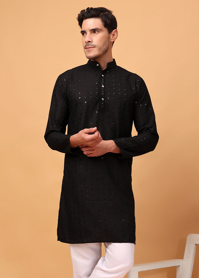 2 Pc Black Viscose Kurta Pajama Set