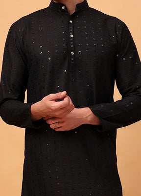 2 Pc Black Viscose Kurta Pajama Set