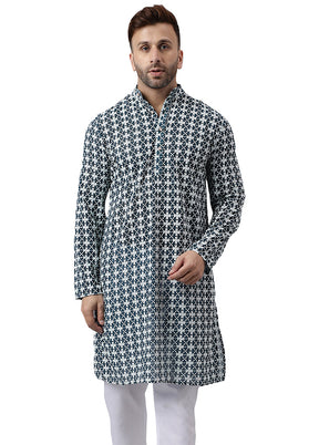 Blue Silk Embroidered Kurta