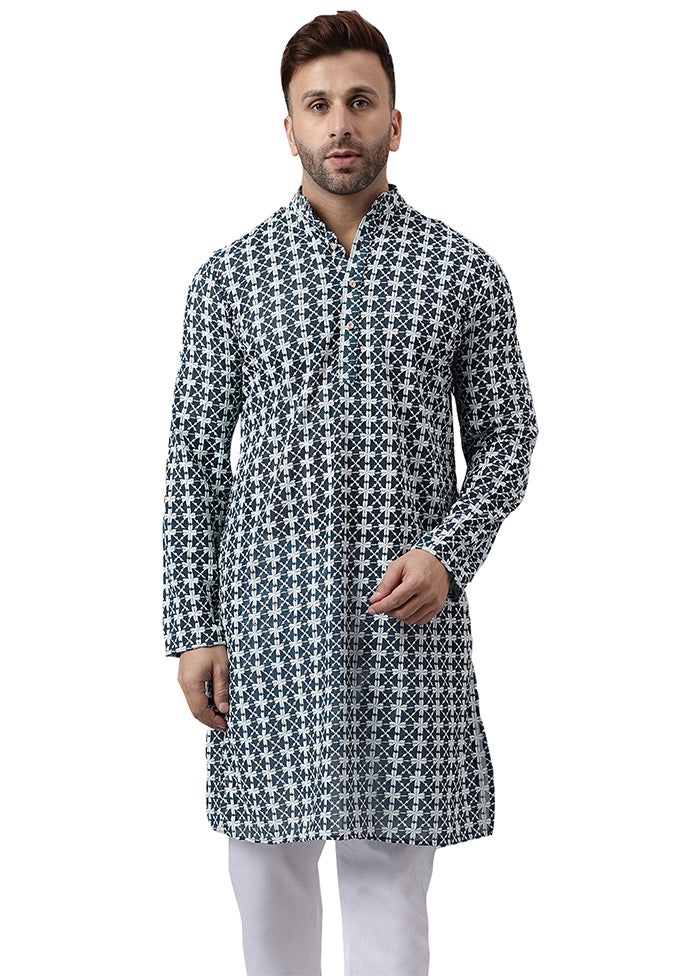 Blue Silk Embroidered Kurta