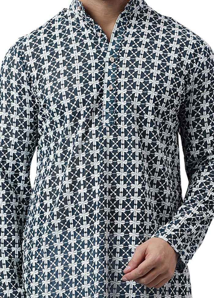 Blue Silk Embroidered Kurta