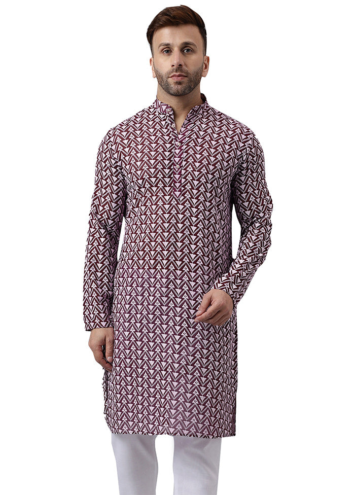 Magenta Silk Embroidered Kurta