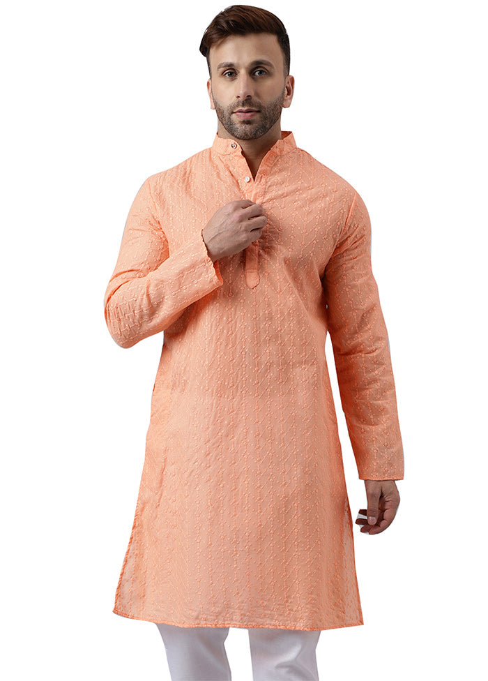 Peach Silk Embroidered Kurta