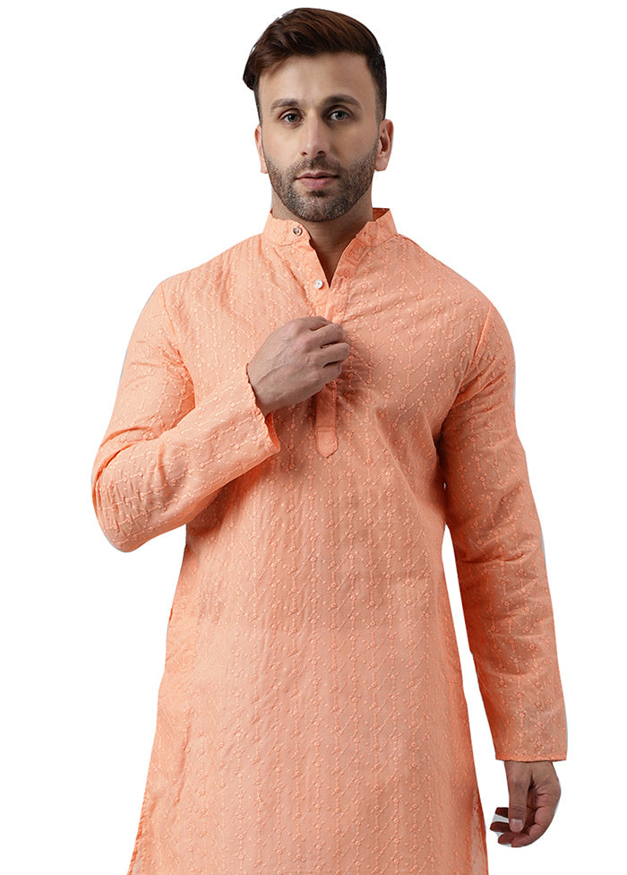 Peach Silk Embroidered Kurta