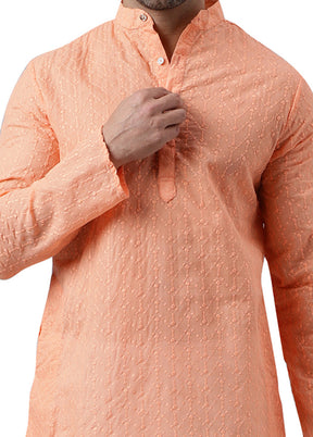 Peach Silk Embroidered Kurta