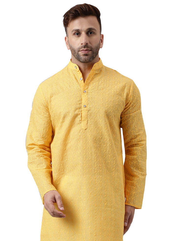 Lemon Silk Embroidered Kurta