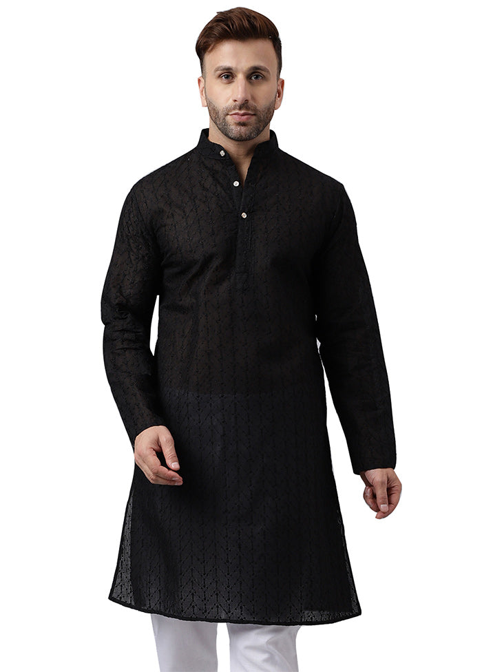 Black Silk Embroidered Kurta