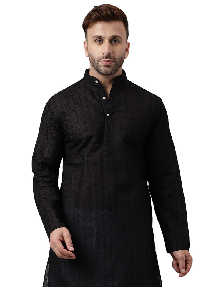 Black Silk Embroidered Kurta