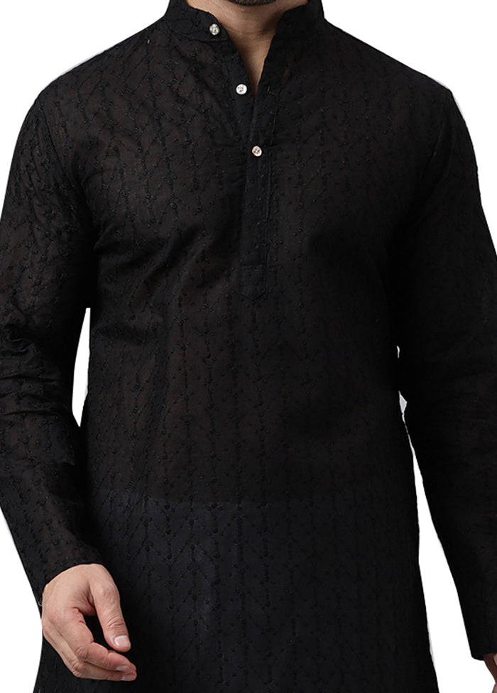 Black Silk Embroidered Kurta