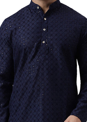 Navy Blue Silk Embroidered Kurta